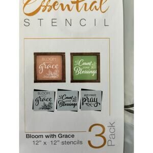 Essential Stencil Reuse 3 Pk 12 X 12” Bloom With Grace Flexible Washable Strong